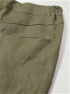 De Petrillo - Straight-Leg Pleated Linen Drawstring Suit Trousers - Green