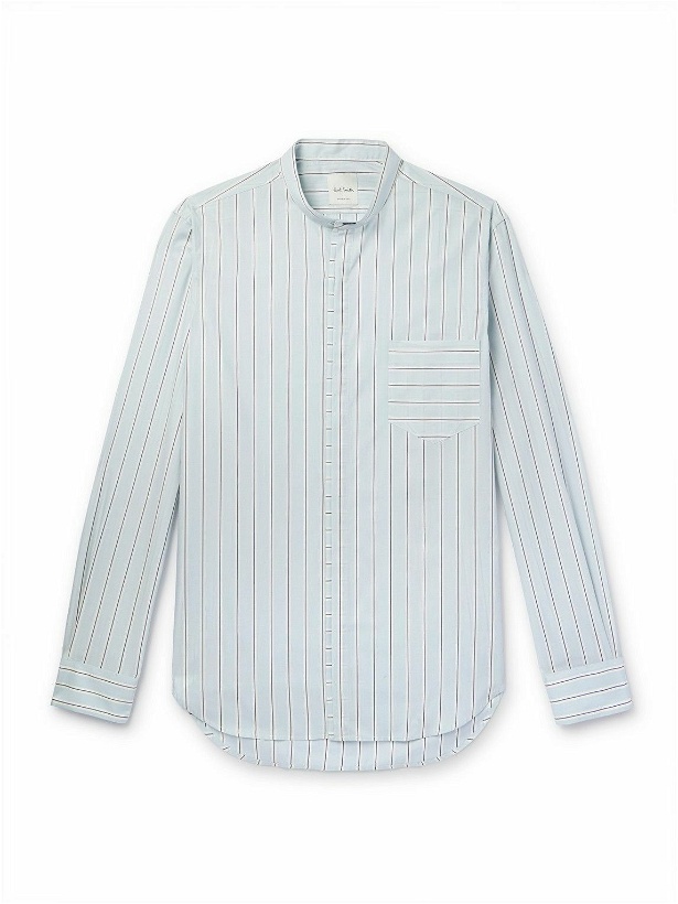 Photo: Paul Smith - Grandad-Collar Striped Cotton-Poplin Shirt - Blue