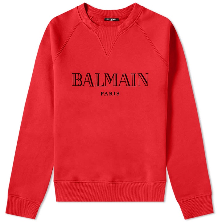 Photo: Balmain Text Logo Crew Sweat Red & Black