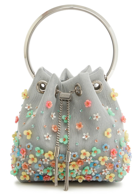 Photo: Jimmy Choo Bon Bon Floral-embellished Mesh Bucket bag - Silver - One Size