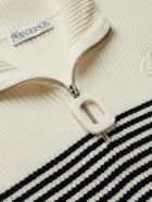 JW Anderson - Logo-Embroidered Striped Ribbed Merino Wool Half-Zip Sweater - Neutrals