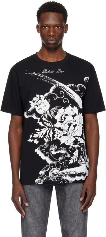 Photo: Balmain Black Flower Print T-Shirt