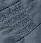 Greg Lauren - Distressed Denim-Trimmed Embroidered Panelled Shell and Jersey Bomber Jacket - Blue
