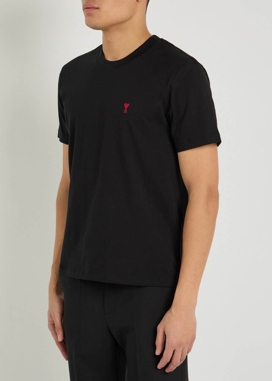 Ami Paris Logo-embroidered Cotton T-shirt Black