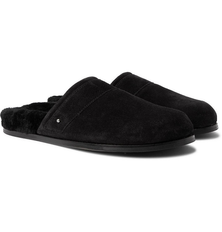 Photo: MR P. - Shearling-Lined Suede Slippers - Black