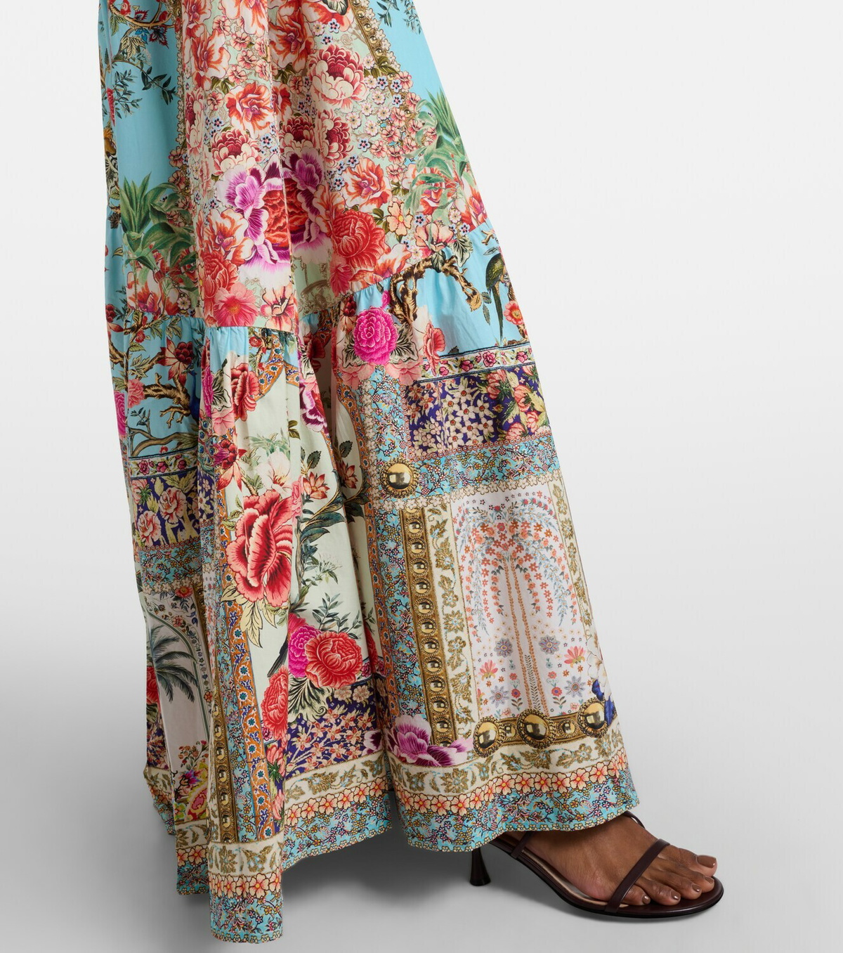 Camilla Embellished floral cotton poplin maxi skirt