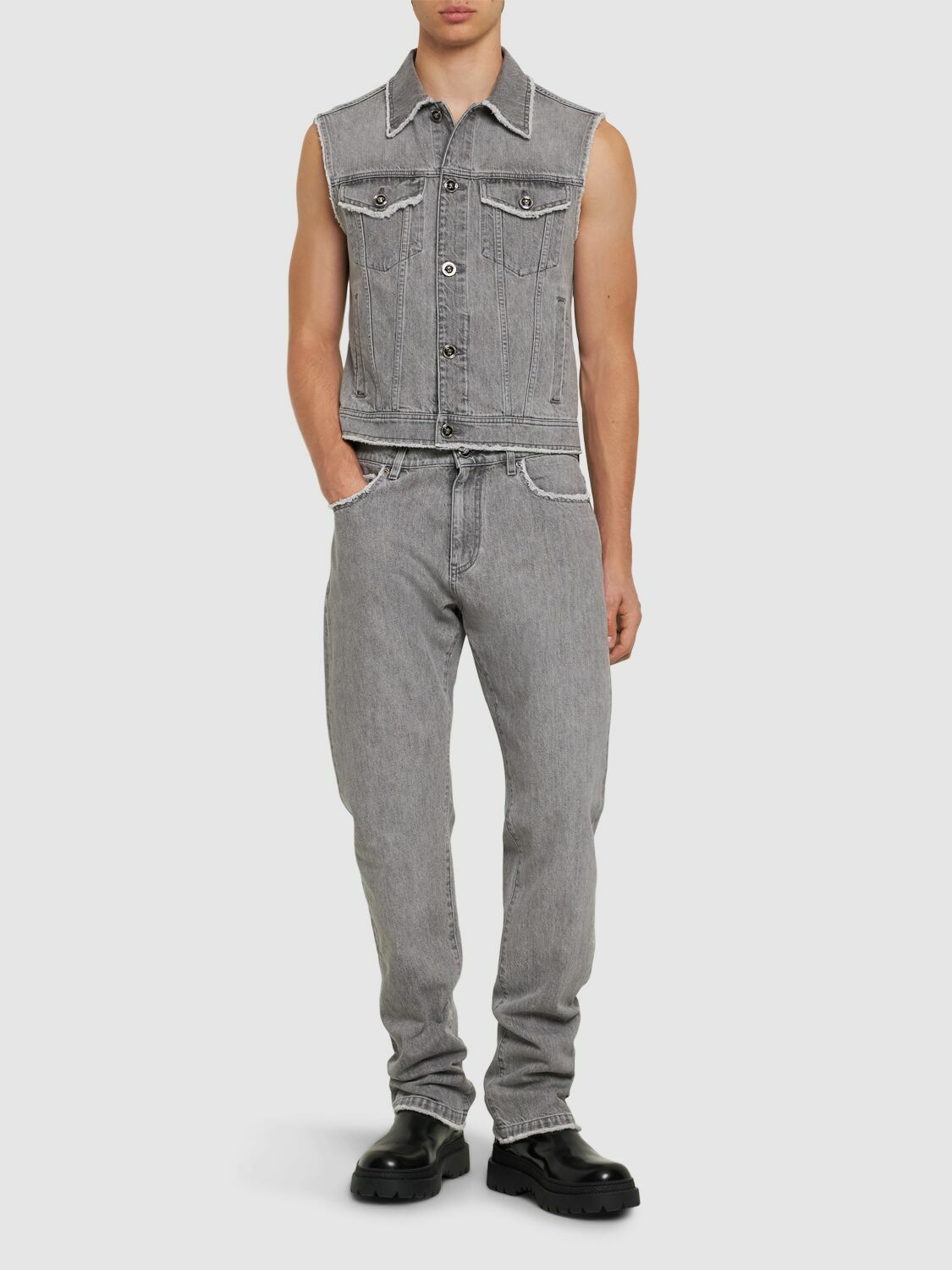 VERSACE Stonewashed Cotton Denim Straight Jeans Versace