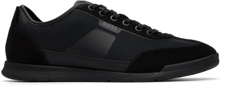 Photo: BOSS Black Ridged Outsole Mixed-Material Sneakers