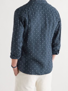 120% - Slim-Fit Embroidered Linen Shirt - Blue