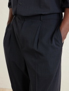 ATON - Straight-Leg Pleated Wool-Gauze Trousers - Blue