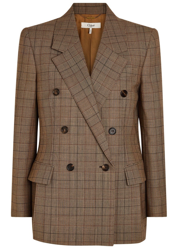 Photo: Chloe Checked Double-breasted Wool Blazer Brown