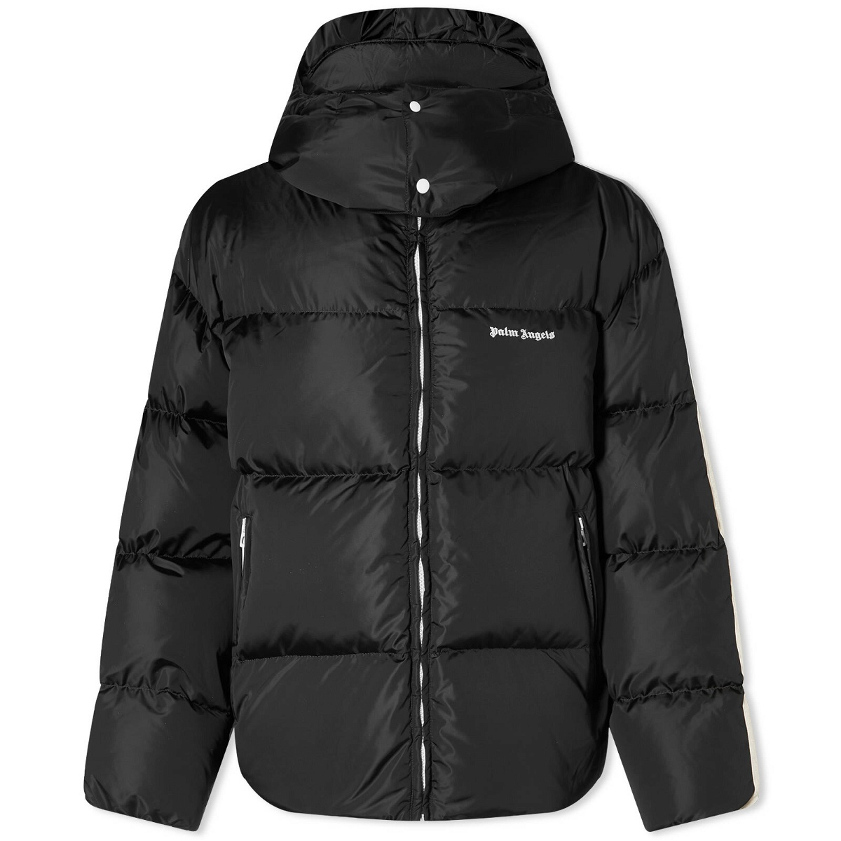 Photo: Palm Angels Women's Hooded Track Down Jacket in Black