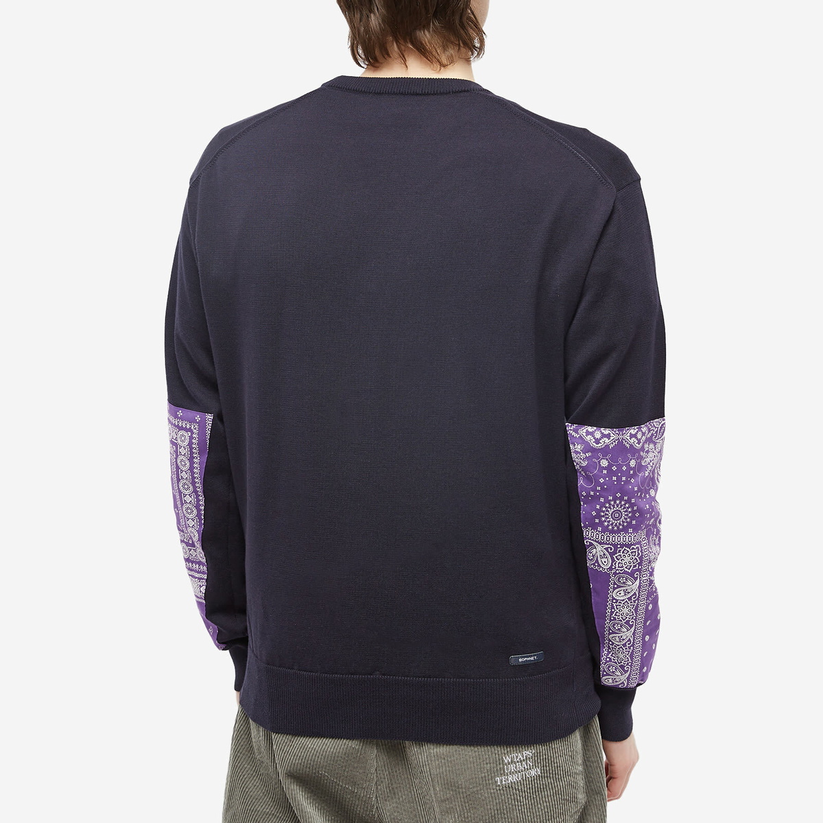 SOPHNET. Men's Bandana Patch Sleeve Knit in Navy