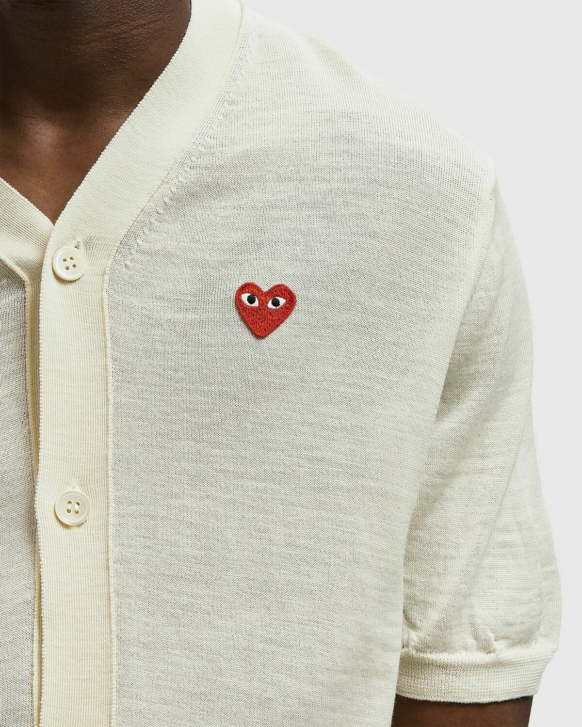 Comme des Garçons Play V-NECK CARDIGAN RED EMBLEM KNIT White Mens Shortsleefe