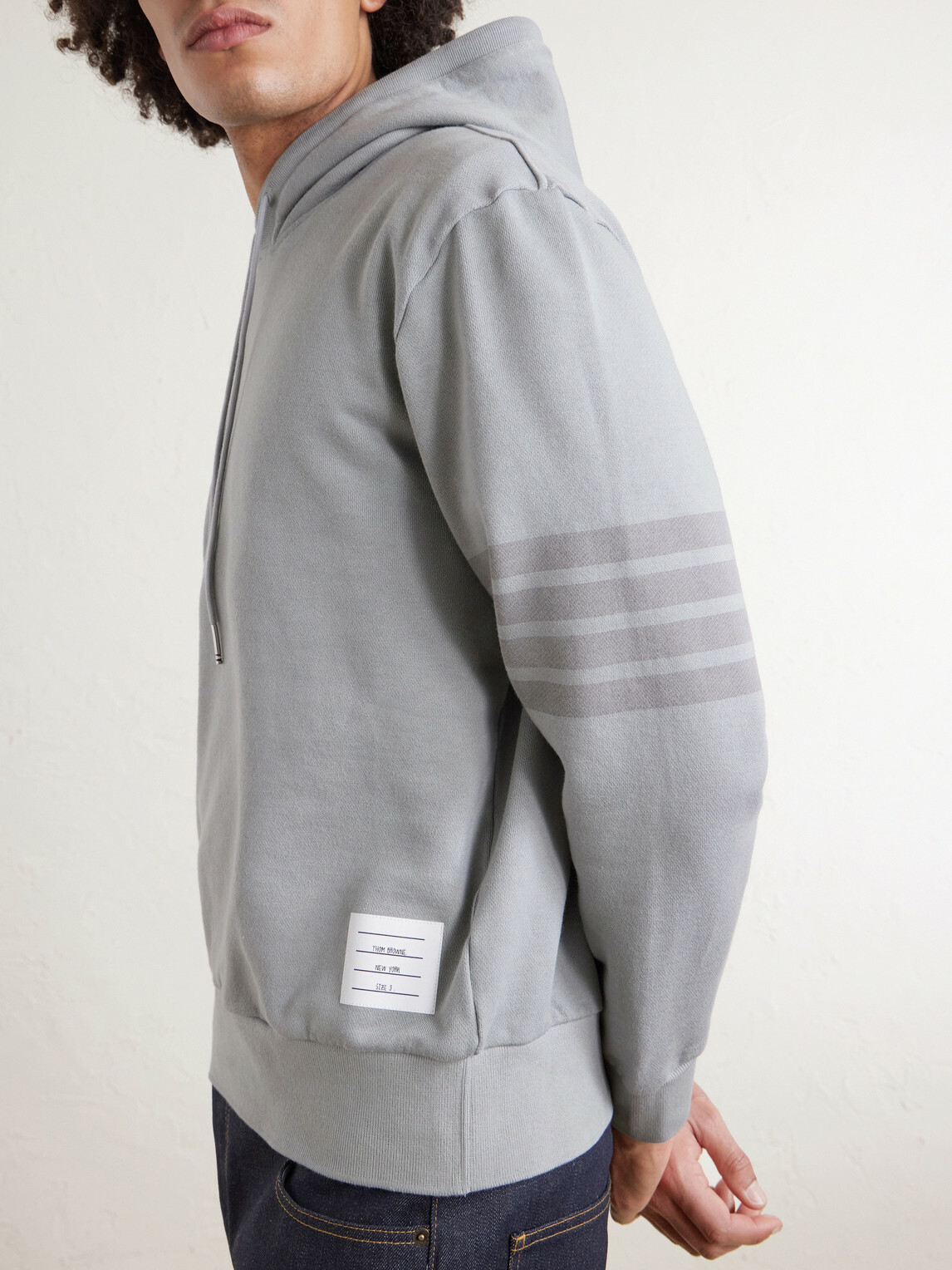 Thom Browne - Logo-Appliquéd Striped Cotton-Jersey Hoodie - Gray