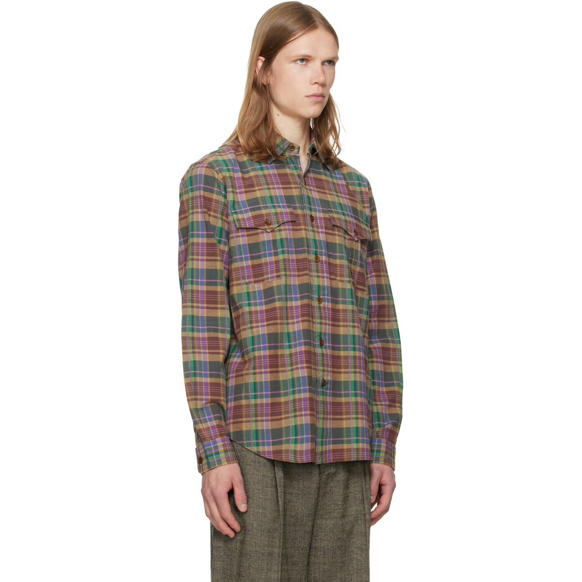 Polo Ralph Lauren Green & Brown Bleeding Madras Sport Shirt