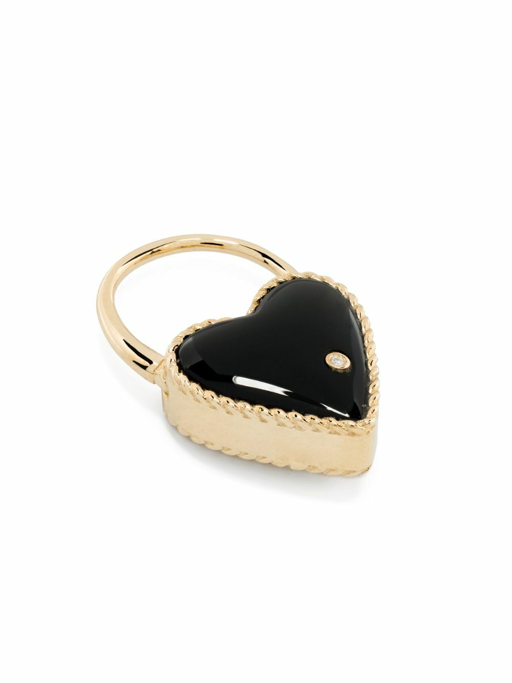 Yvonne Léon 9K Yellow Gold Creole Cadenas Coeur Onyx Single Drop Earring