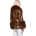 Saks Potts Brown Patent Fur Shorty Coat