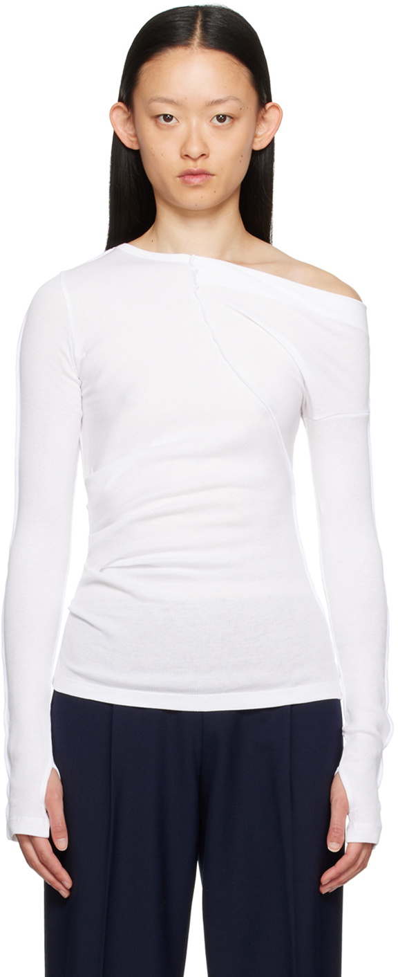Helmut Lang White Asymmetric Long Sleeve T-Shirt Helmut Lang