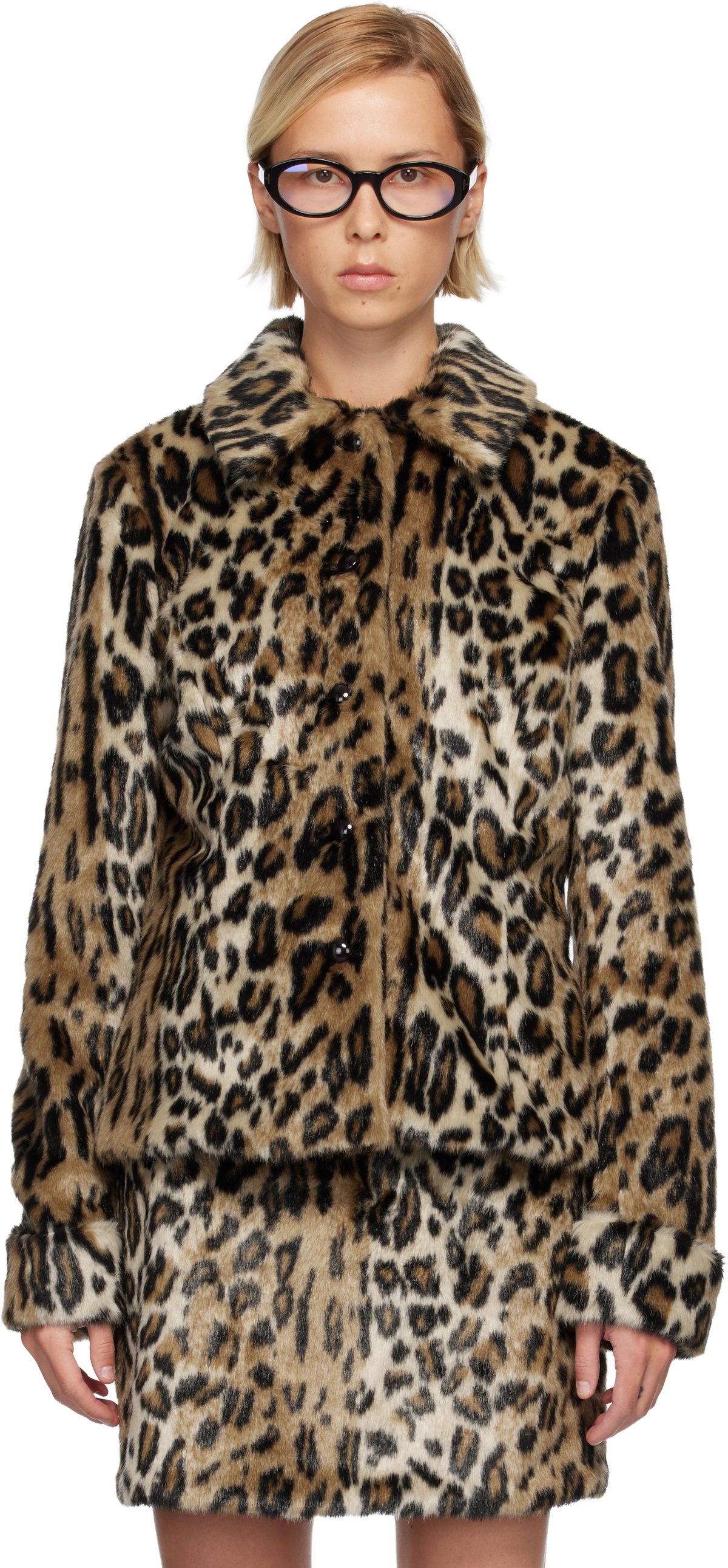 Anna Sui Beige & Black Leopard Faux-Fur Jacket