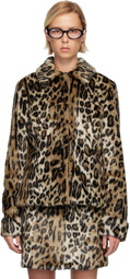 Anna Sui Beige & Black Leopard Faux-Fur Jacket
