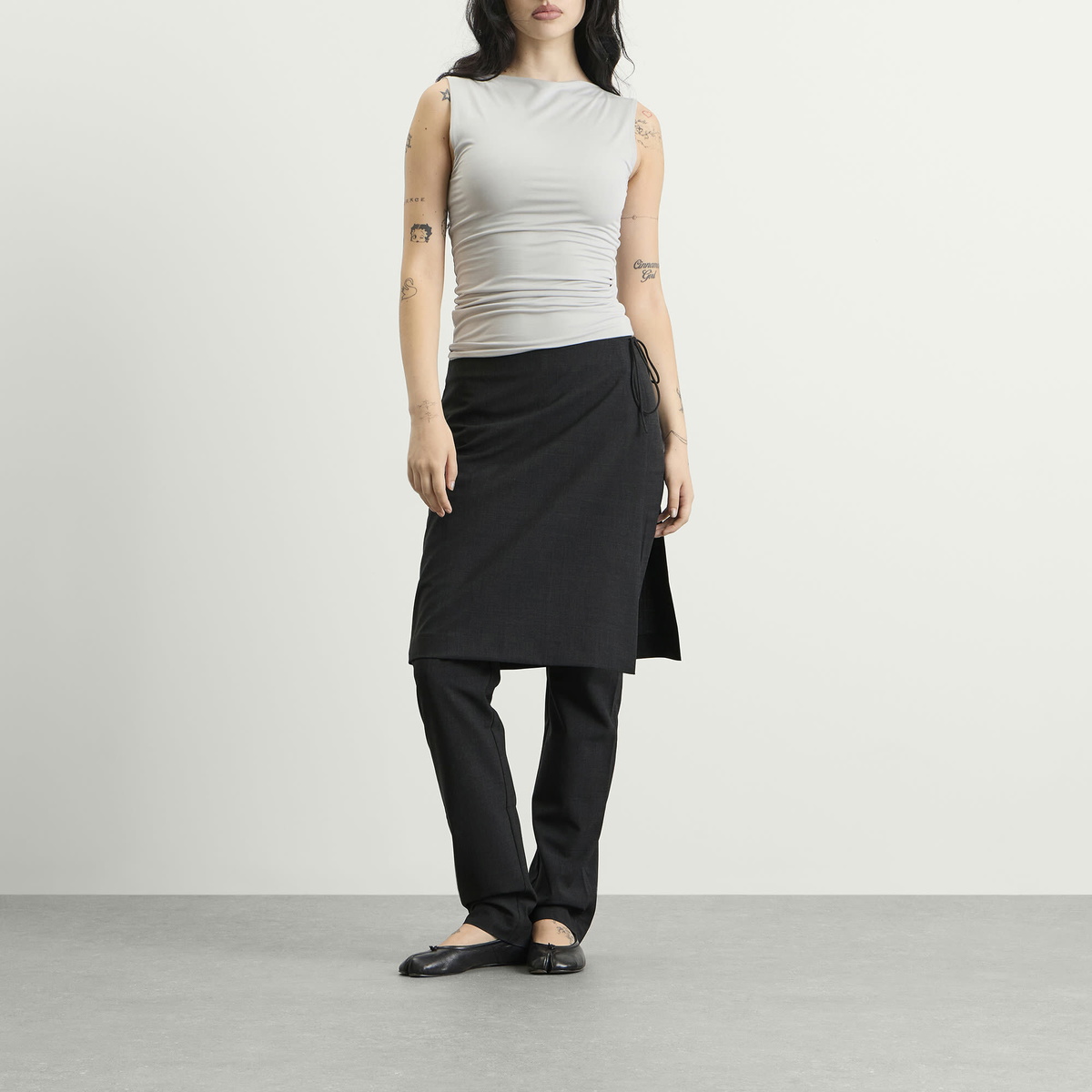 ST. Agni Women's Wool Sarong Pants in Dark Graphite