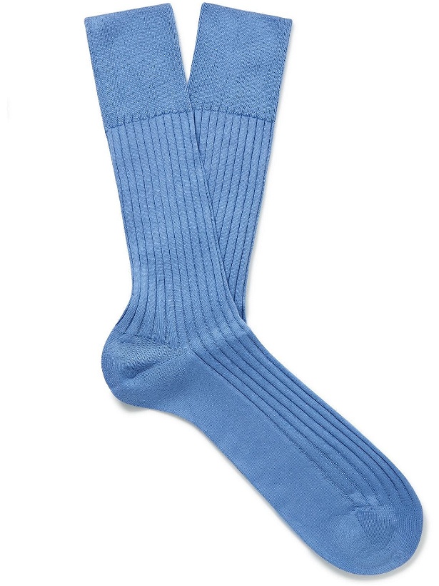 Photo: Falke - No. 13 Ribbed Pima Cotton-Blend Socks - Blue