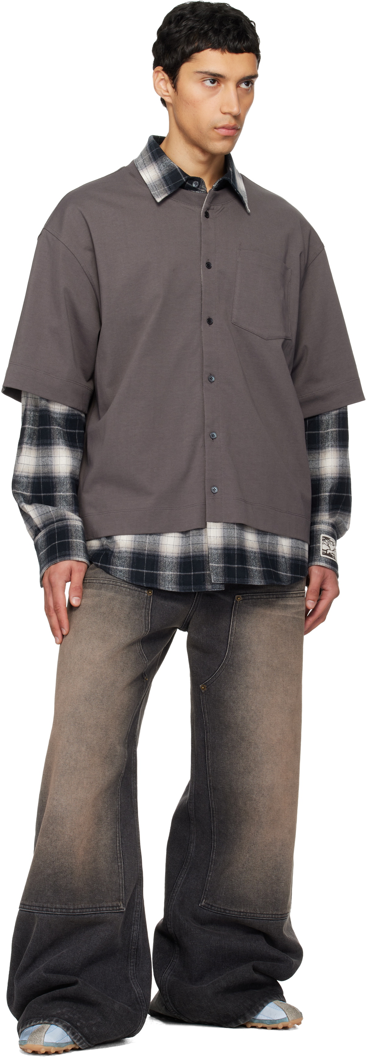 We11done Gray Check Layered Shirt