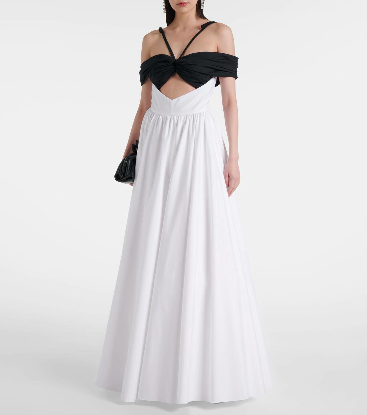 Giambattista Valli Cutout ruched off-shoulder cotton gown