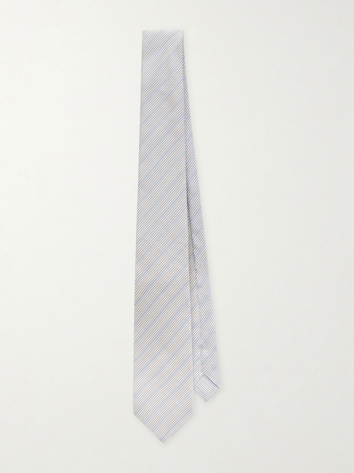 SAINT LAURENT - 7cm Striped Silk-Voile Tie - Blue