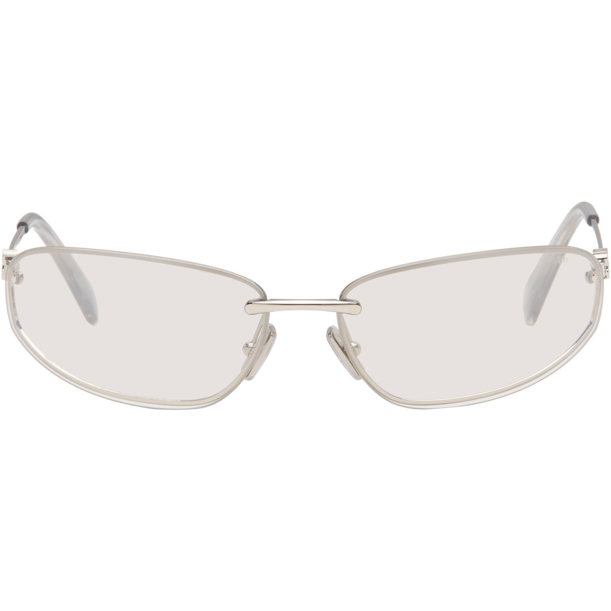 Miu Miu Eyewear Silver Rimless Metal Oval Sunglasses