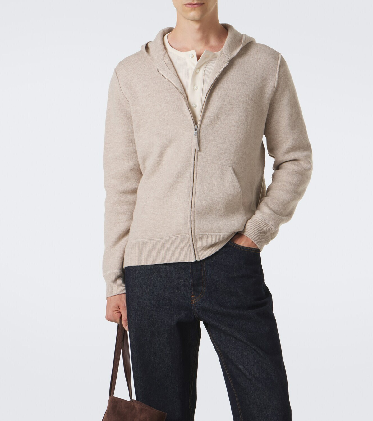 Allude Knitted wool and cashmere zip-up hoodie