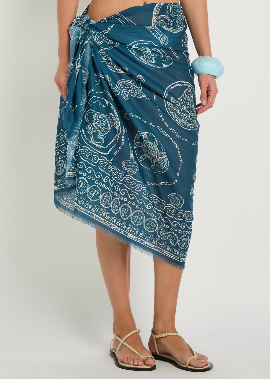 Alemais Lucky Printed Cotton Pareo - Blue - One Size