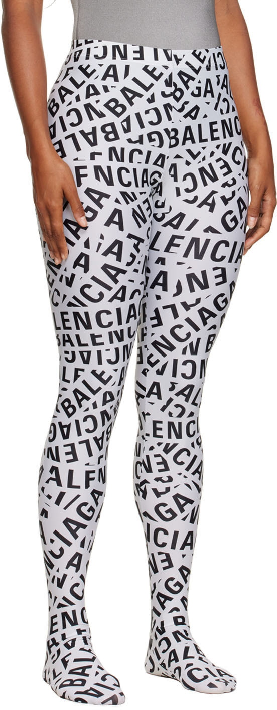 Balenciaga Logo Strips Print Leggings In Grey