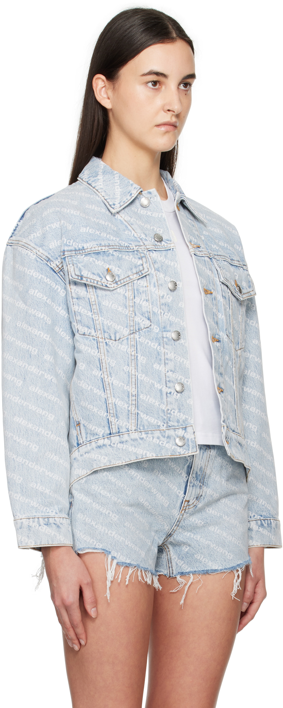Alexander Wang Blue Falling Back Logo Denim Jacket