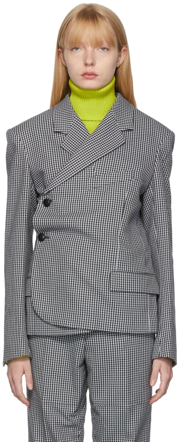 Martine Rose Black & White Houndstooth Wrap Blazer Martine Rose