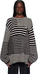 YOHJI YAMAMOTO Black & Off-White 3G1P Border Round Neck Knit Sweater