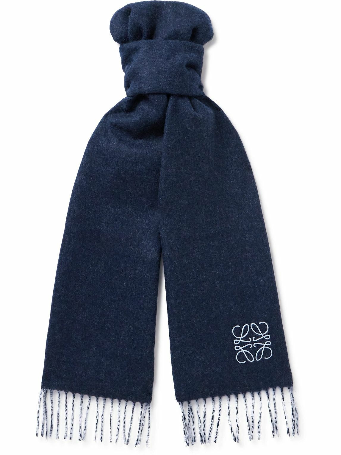 LOEWE - Fringed Logo-Embroidered Two-Tone Wool and Cashmere-Blend Scarf ...