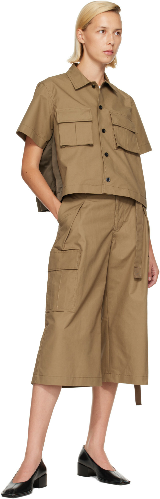 sacai Khaki Cotton Weather Cargo Shorts