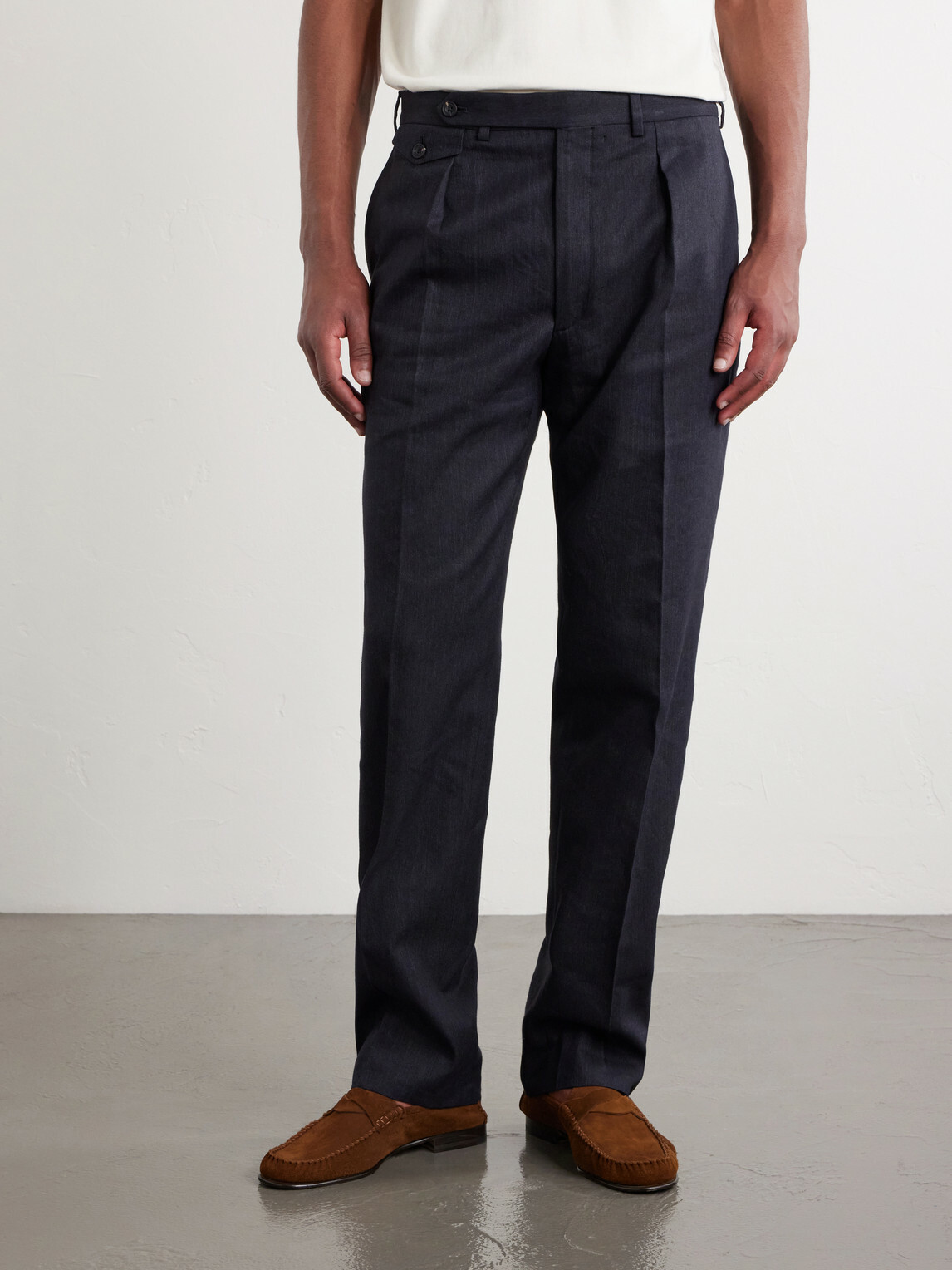 J. Mueser - Waverly Straight-Leg Cotton and Linen-Blend Twill Suit Trousers - Black