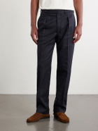 J. Mueser - Waverly Straight-Leg Cotton and Linen-Blend Twill Suit Trousers - Black