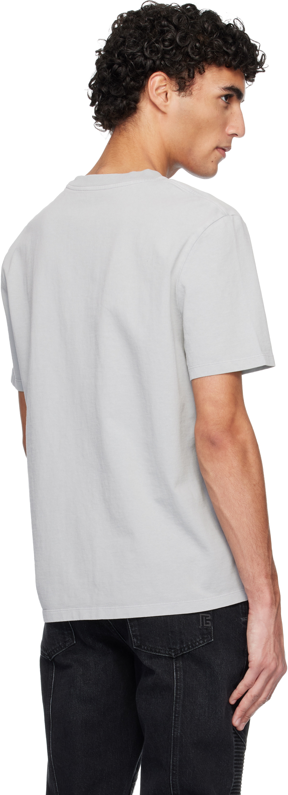 Balmain Gray Vintage 'Balmain' Embroidered T-shirt