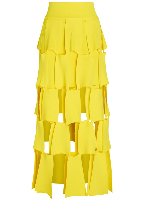 Photo: A.W.A.K.E Mode Panelled Trapeze Knit Midi Skirt Yellow