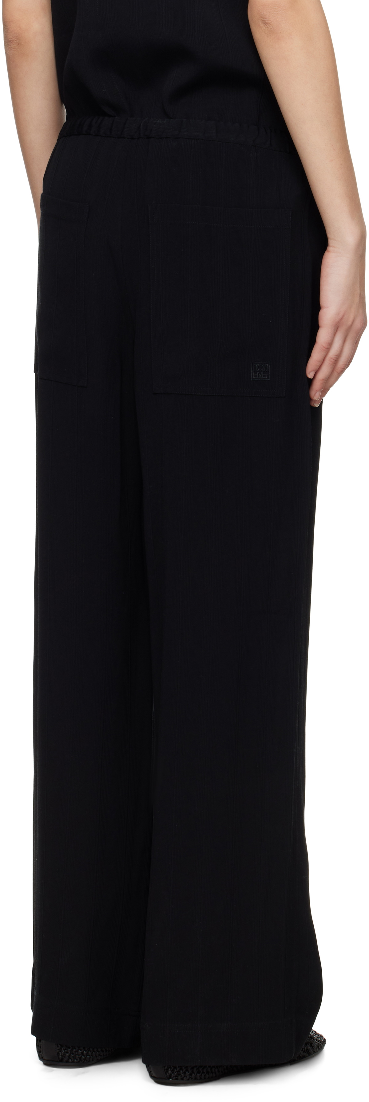 TOTEME Black Woven Stripe Drawstring Trousers Toteme