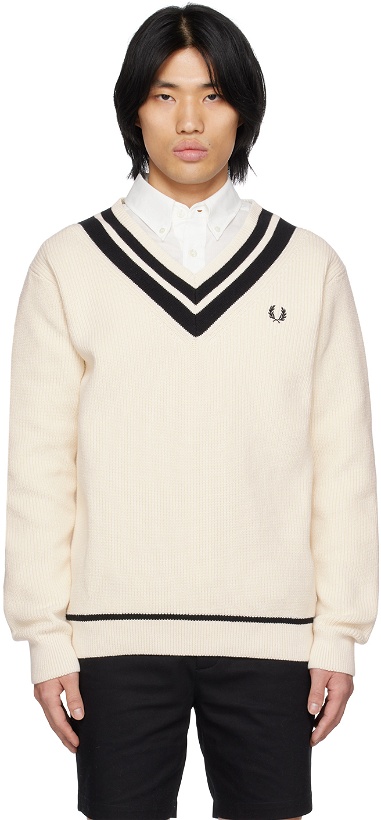 Photo: Fred Perry Off-White Striped Trim Sweater