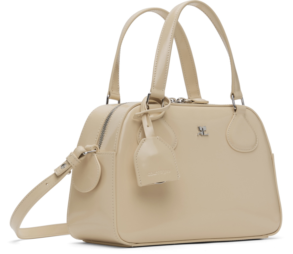 Courrèges Beige AC Stud Leather Bowling Bag