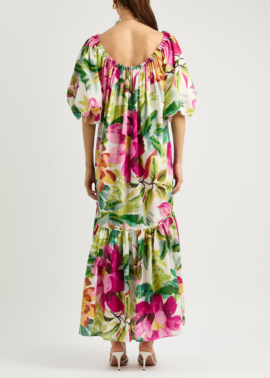 Farm Rio Painted Flowers Printed Cotton-blend Maxi Dress Multicoloured