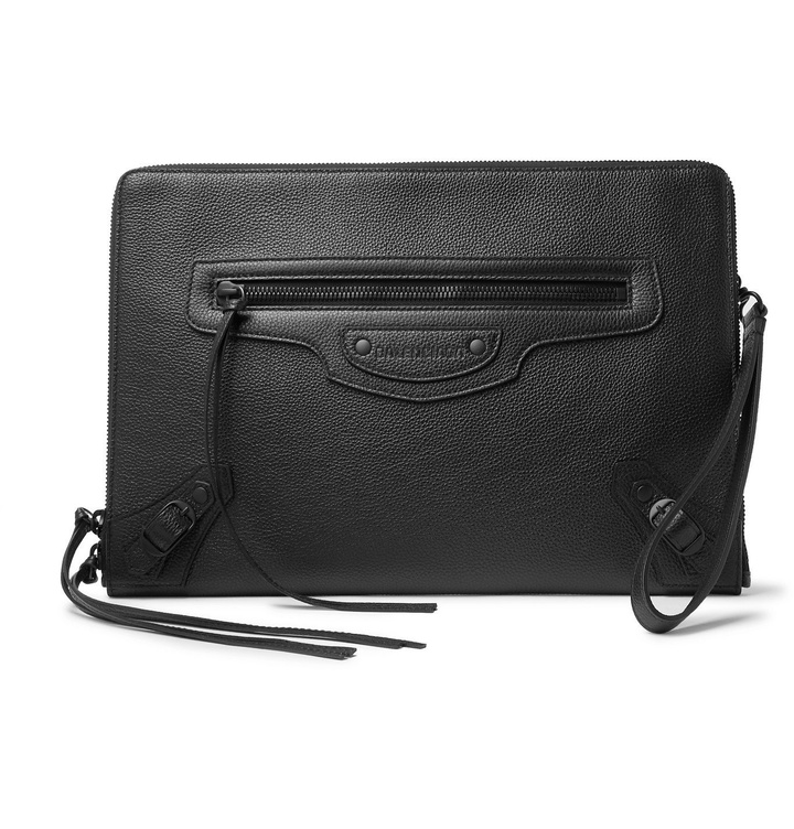 Photo: BALENCIAGA - Logo-Debossed Full-Grain Leather Pouch - Black