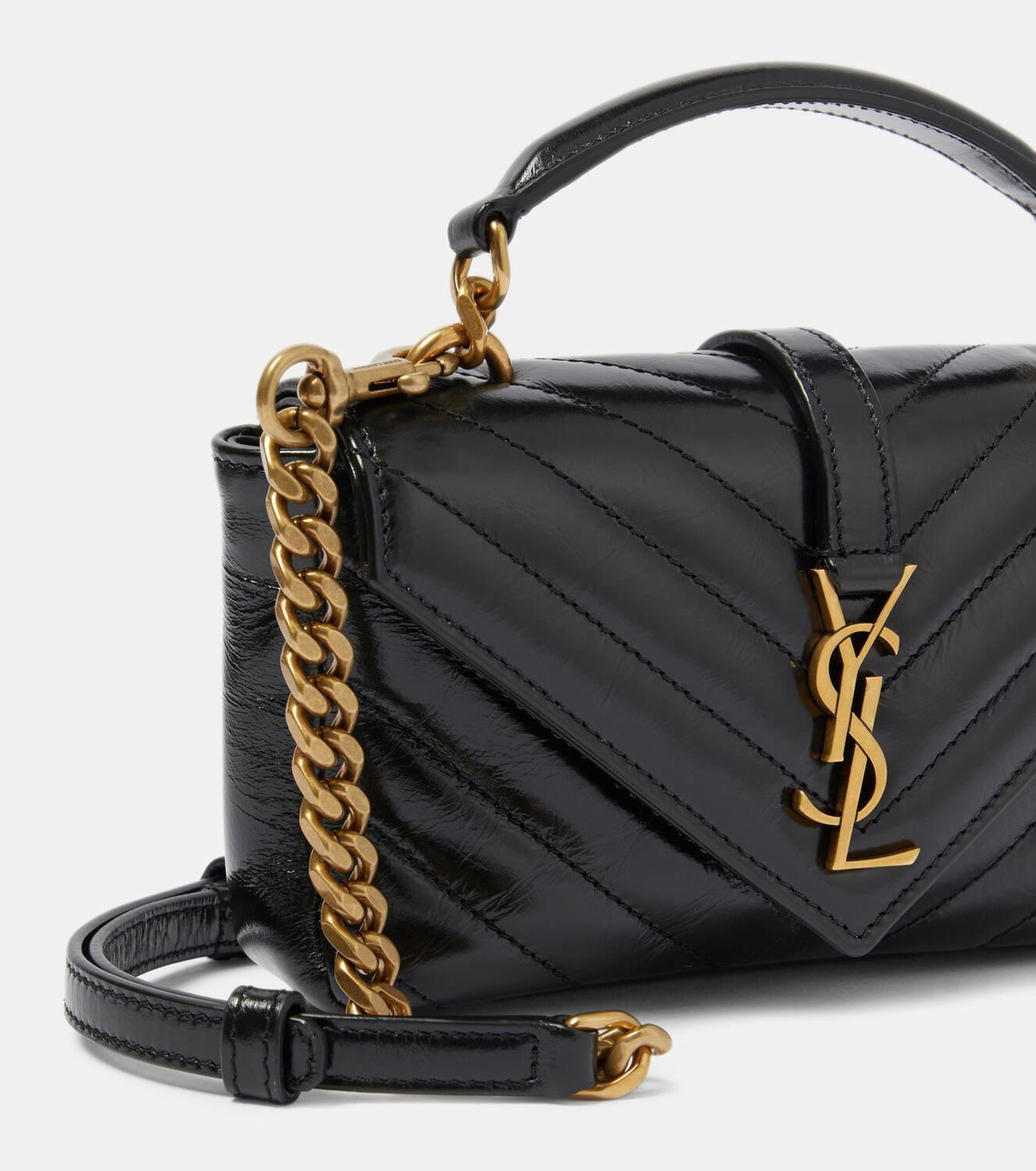 YSL/A1208-2/ Saint Laurent College Mini metalassé leather shoulder bag