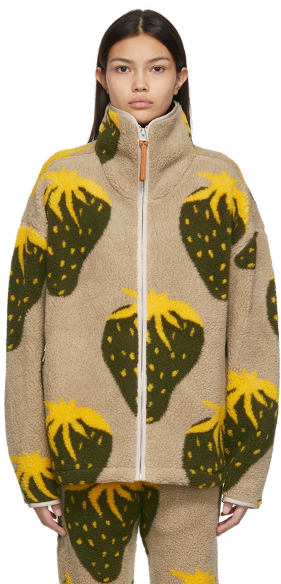 Photo: JW Anderson Beige Fleece Strawberry Zip-Up Sweater